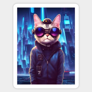 Cool Japanese Techno Cat In Japan Neon City Sticker